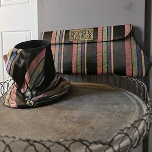 Melbourne - Rare Vintage Striped Clutch And Fascinator Hat Set